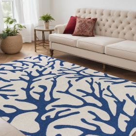 5' X 7' Ivory Or Blue Coral Indoor Area Rug