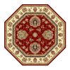 7' Red and Ivory Floral Octagon Rug