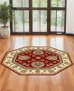 7' Red and Ivory Floral Octagon Rug