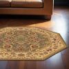 7' Octagon Green Or Taupe Floral Bordered Indoor Area Rug