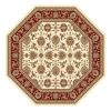 7' Octagon Ivory Or Red Floral Vines Bordered Indoor Area Rug