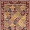 7' Octagon Red Floral Panel Bordered Indoor Area Rug