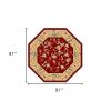 7' Octagon Red Or Beige Floral Bordered Indoor Area Rug