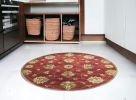 5' Round Red Floral Vine Wool Indoor Area Rug