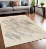 5' X 8' Ivory Grey Machine Woven Abstract Brushstrokes Indoor Area Rug