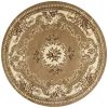 8' Beige Ivory Machine Woven Hand Carved Floral Medallion Round Indoor Area Rug