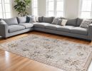 8' X 10' Light Grey Floral Indoor Area Rug