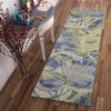 2' X 10' Blue Or Green Oversized Leaves Wool Indoor Runner Rug