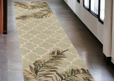 2' X 10' Sage Tropical Leaves Mosaic Wool Indoor Runner Rug