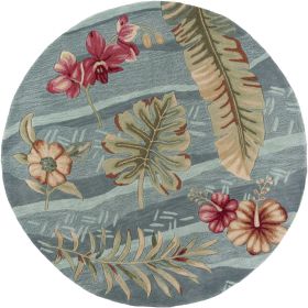 6' Seafoam Green Hand Tufted Tropical Plants Round Indoor Area Rug