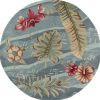 6' Seafoam Green Hand Tufted Tropical Plants Round Indoor Area Rug