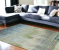 7' X 10' Blue Green Machine Woven Abstract Brushstroke Indoor Area Rug