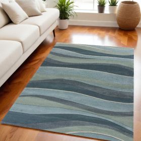 5' X 8' Aquamarine Abstract Waves Hand Tufted Wool Area Rug