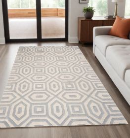 5' X 8' Grey Hand Tufted Geometric Indoor Area Rug