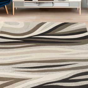 5' X 8' Natural Beige Hand Tufted Abstract Waves Indoor Area Rug