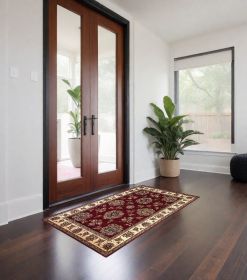 2' X 3' Red And Ivory Floral Area Rug