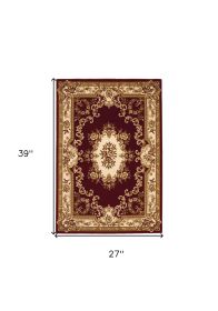 2' X 3' Red and Ivory Floral Border Area Rug