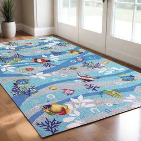 2' X 4' Blue Fish and Coral Hand Tufted Area Rug