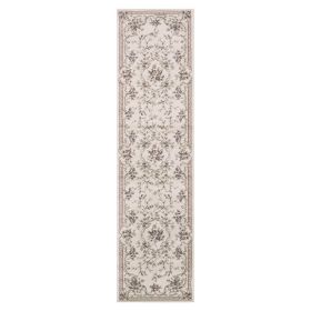 8' Ivory Bordered Floral Indoor Runner Rug