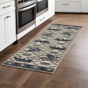 2' X 7' Ivory Or Blue Polypropylene Runner Rug