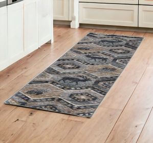 8' Seafoam Machine Woven Geometric Lodge Indoor Runner Rug