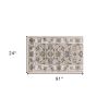 8' Beige Ivory Bordered Floral Indoor Runner Rug