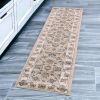 8' Beige Ivory Bordered Floral Indoor Runner Rug