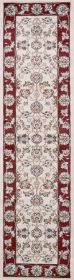 8' Ivory Red Bordered Floral Indoor Runner Rug