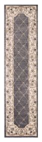 8' Grey Ivory Bordered Floral Indoor Runner Rug