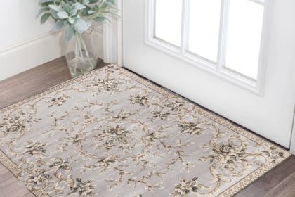 3' X 5' Light Gray Floral Area Rug