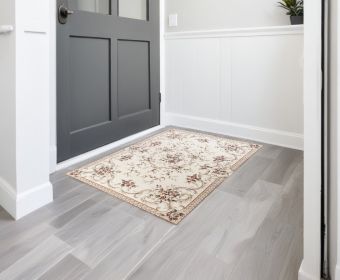 3' X 5' Ivory Bordered Floral Indoor Area Rug