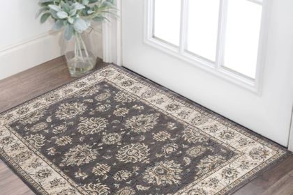 3' X 5' Gray and Ivory Floral Area Rug