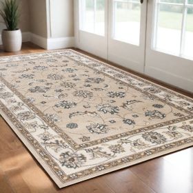 3' X 5' Beige and Ivory Floral Area Rug