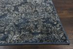 2' X 4' Slate Blue Machine Woven Damask Indoor Accent Rug