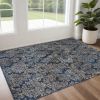 2' X 4' Slate Blue Machine Woven Damask Indoor Accent Rug