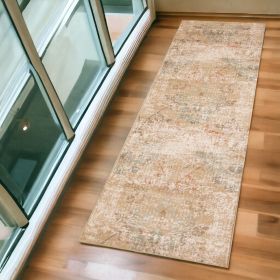 7' Champagne Beige Machine Woven Damask Indoor Runner Rug