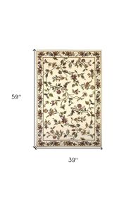 3' X 5' Ivory Machine Woven Floral Vines Indoor Area Rug