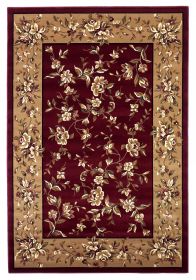 3' X 5' Red Beige Machine Woven Floral Traditional Indoor Area Rug