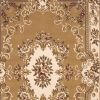 3' X 5' Beige Ivory Machine Woven Hand Carved Floral Medallion Indoor Area Rug