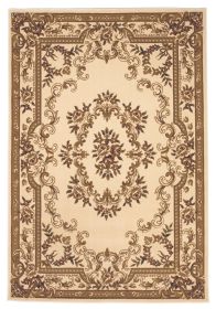 3' X 5' Ivory Machine Woven Hand Carved Floral Medallion Indoor Area Rug