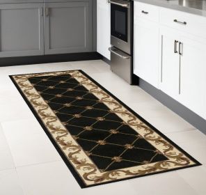 2' X 8' Black Fleur De Lis Runner Rug