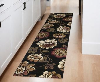 8' Black Floral Vines Area Rug