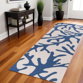 8' Ivory And Blue Runner Rug