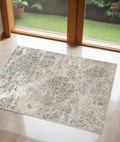 3' X 5' Sand Geometric Distressed Area Rug