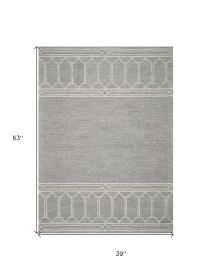 3' X 5' Grey Geometric Pattern Wool Area Rug