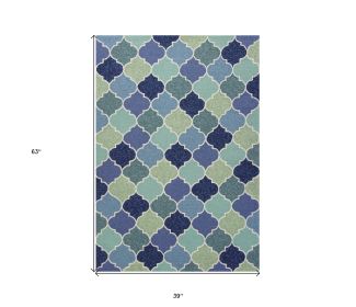 3' X 5' Blue Trellis Hand Tufted Area Rug