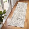 7' Runner Gray Floral Distressed Runner Rug