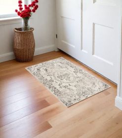 3' X 5' Gray Floral Vines Distressed Area Rug