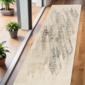 7' Runner Gray and Ivory Abstract Distressed Area Rug