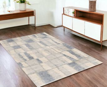 4' X 6' Ivory Blue Machine Woven Abstract Blocks Indoor Area Rug